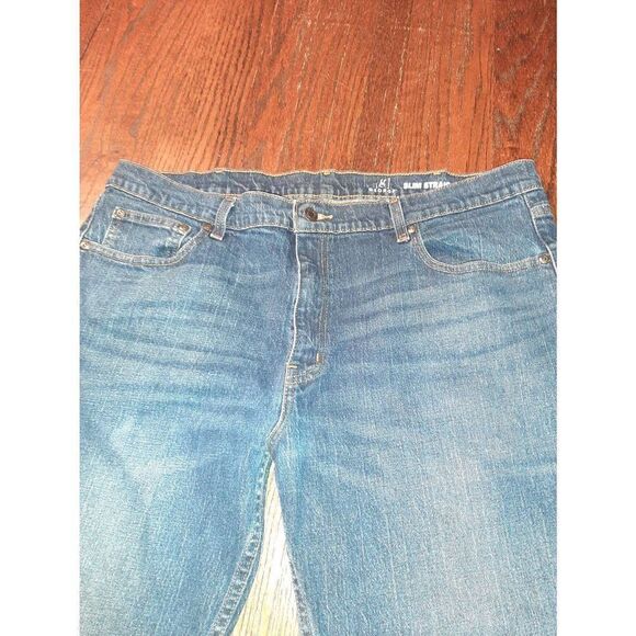 40x30 George Slim Straight Dark Wash High Waist Denim Blue Jeans - Picture 2 of 4